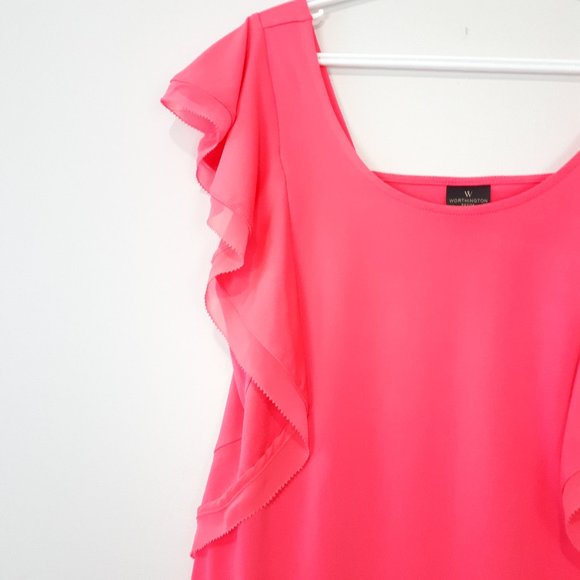 WORTHINGTON Neon Pink Flare Cap Sleeve Shirt - Picture 2 of 5